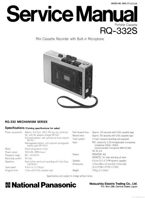 National Panasonic Rq 332s Service Manual