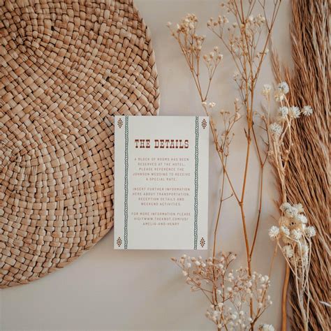 Modern Western Wedding Details Card Template Southwestern Wedding Ranch