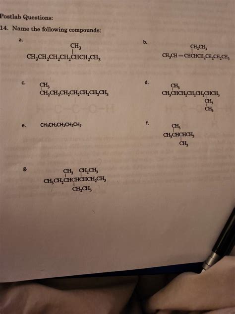 Solved Postlab Questions 14 Name The Following Compounds Chegg