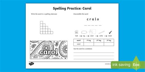 Carol Spelling Practice Worksheet Professor Feito Twinkl