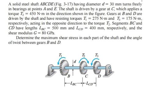 Solved A Solid Steel Shaft ABCDE Fig 3 17 Having Diameter Chegg