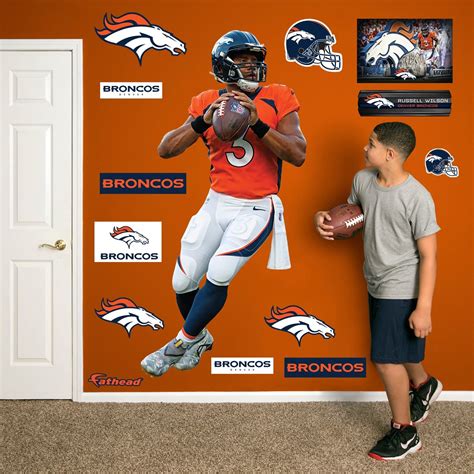 Denver Broncos: Russell Wilson Orange - NFL Removable Adhesive Decal Life-Size Athlete +2 Decals ...