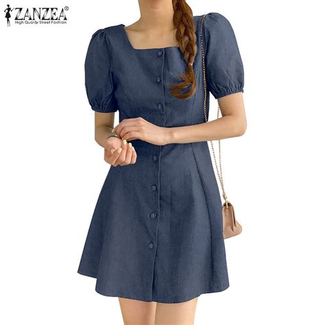 Zanzea Women Korean Daily Short Sleeves Puff Sleeves Square Collar