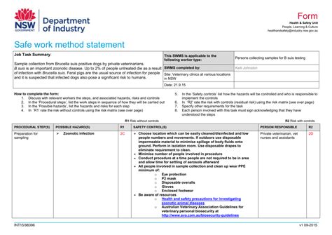 Safe Work Method Statement Form