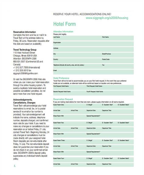 Check In Form Hotel Secretary IMAGESEE