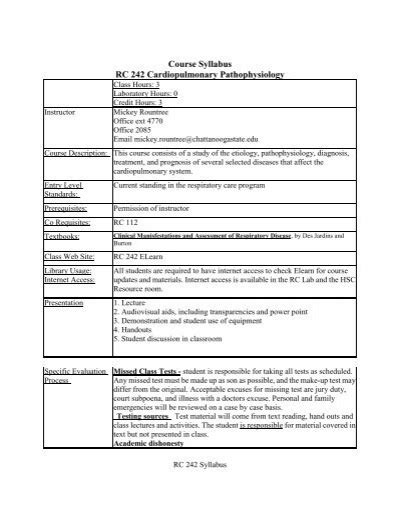 Course Syllabus Rc 242 Cardiopulmonary Pathophysiology