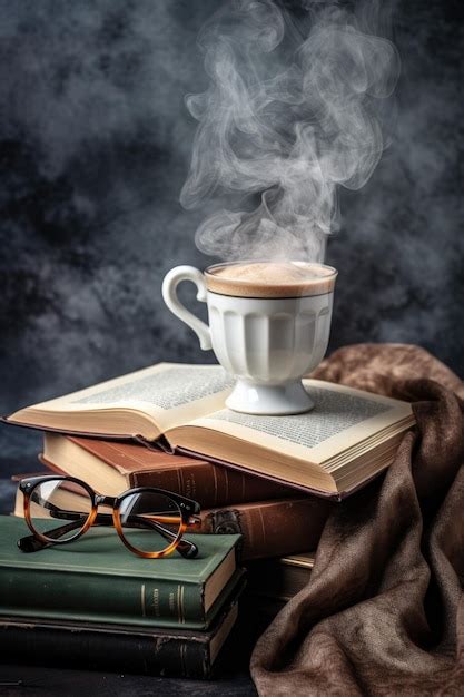 Premium AI Image Steaming Cup Of Coffee With A Book And Glasses