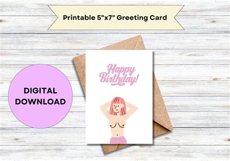 Funny Adult Birthday Card Nude Woman Illustration Sexy Birthday Card