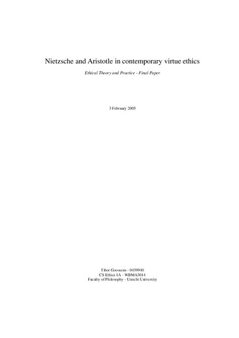 Pdf Nietzsche And Aristotle In Contemporary Virtue Ethics