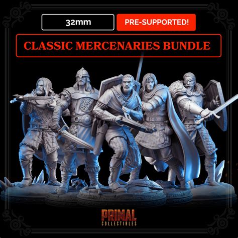 3d Printable 5 Miniatures 32mm Classic Rpg Mercenaries Bundle