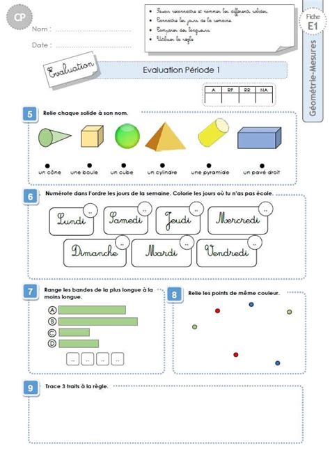 CP EVALUATION PERIODE 5 En GEOMETRIE MESURES ET GRANDEURS 2 Fiches D