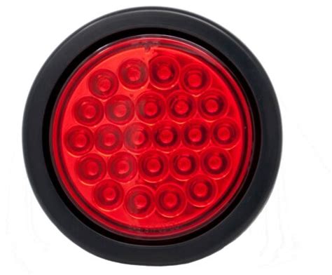 4 Inch Red 24 LED Round Stop Turn Tail Truck Trailer Light Kit Grommet