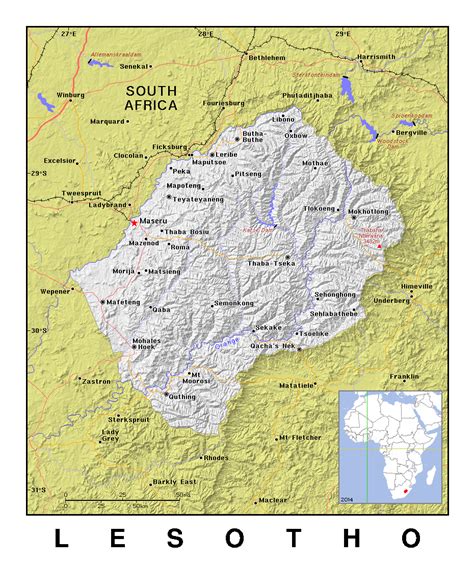 Detailed Political Map Of Lesotho With Relief Lesotho Africa