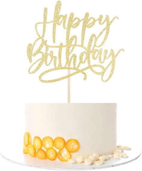 Kaoenla Glitter Happy Birthday Cake Topper Golden Glitter