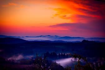 Switzerland Panorama Mountains Landscape Sunrise Morning Haze