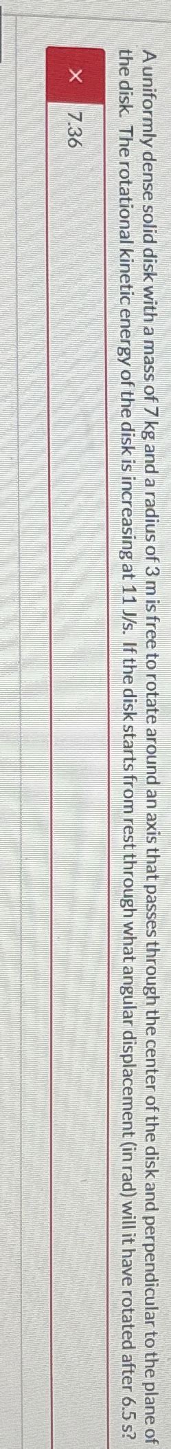 Solved A Uniformly Dense Solid Disk With A Mass Of Kg And Chegg