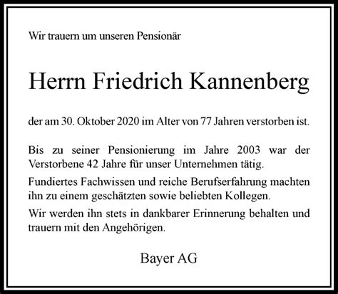 Alle Traueranzeigen F R Friedrich Kannenberg Trauer Rp Online De