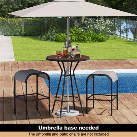 3 Pieces Outdoor Round Bar Table Set with 1.6 Inches Umbrella Hole ...