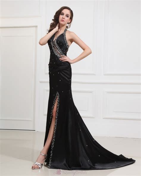 Sexy Elegant A Line Stretch Satin Prom Dress With A Haslter Neckline P3225