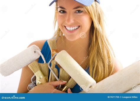 Het Meisje Van De Blonde Op Witte Achtergrond Stock Afbeelding Image Of Banen Vaststelling