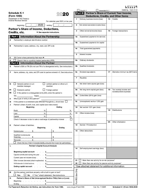 2020 Form IRS 1065 Schedule K 1 Fill Online Printable Fillable