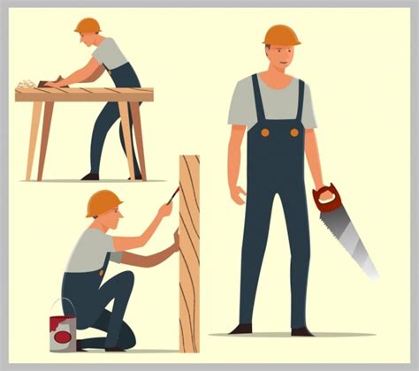 Carpenter Icons Working Male Icon Various Gestures Isolation Free