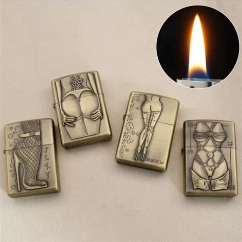 Local Seller Full Metal Vintage Brass Sexy Girl Kerosene Naked Flame Wick Lighter Shopee