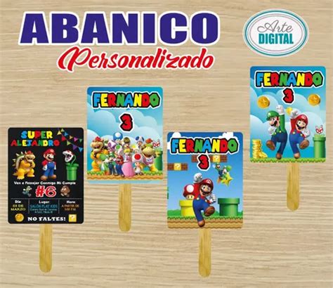 50 Abanicos Invitación Mario Bros Recuerdo Personalizado en venta en