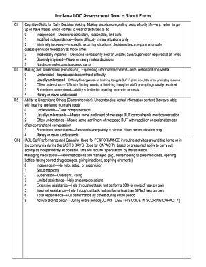 Fillable Online Indiana LOC Assessment Tool Short Form Fax Email Print