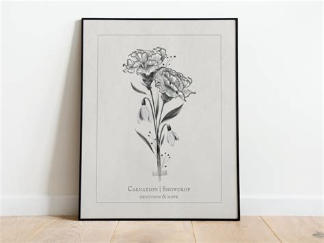 January Birth Flower Bouquet Carnations and Snowdrops Digital Art for ...