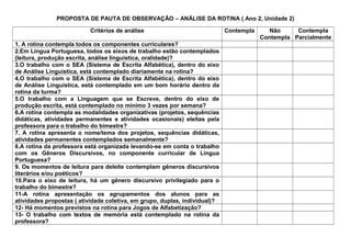 Sugest O De Pauta De Observa O Para An L Ise De Rotina Semanal Pdf