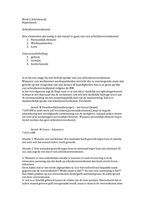 Samenvatting Arbeidsrecht Colleges Week 2 And 4 T M 8 Week 2