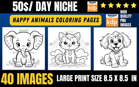 HAPPY ANIMALS COLORING PAGES Graphic by A Design · Creative Fabrica