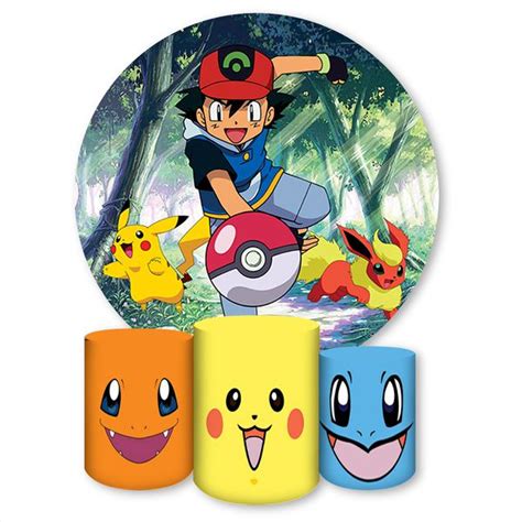 Capa Painel Trio Capas Cilindros Sublimados Tema Pokemon Painel