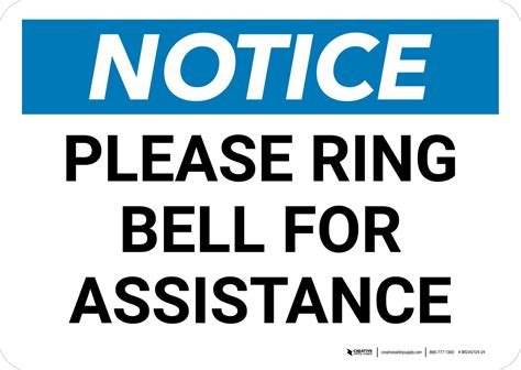 Notice Please Ring Bell For Assistance V2 Landscape Wall Sign