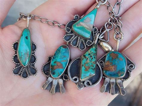 Navajo Turquoise Silver Necklace 5 Bezel Set Drops Handmade - Etsy