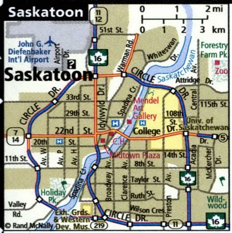 Saskatoon city road map for truck drivers area town toll free highways ...