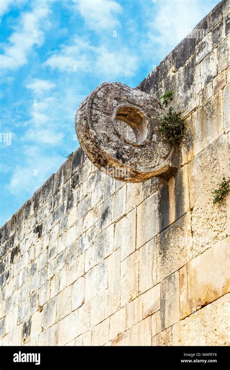 Mayan Football Game Ring On The Stone Wall Chichen Itza Archaeological