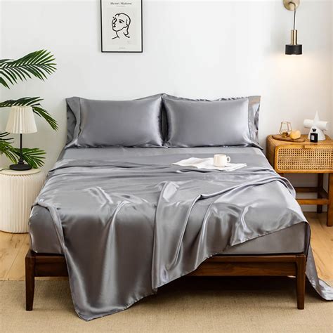 Kacemoo Satin Sheets King Size Silk Sheets Soft Luxury Satin Bed