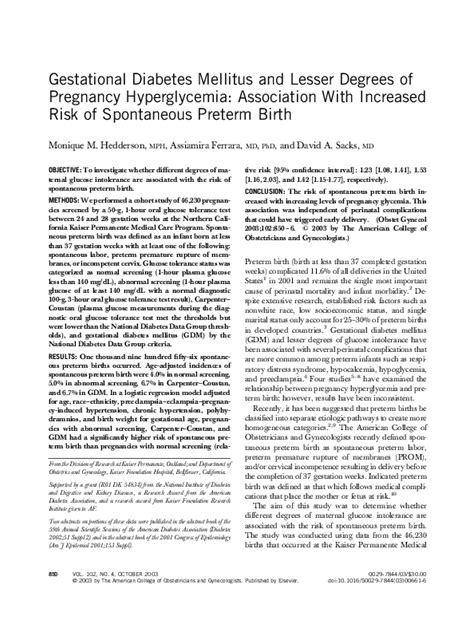 Pdf Spontaneous And Indicated Preterm Delivery In Pregestational Diabetes Mellitus Etiology