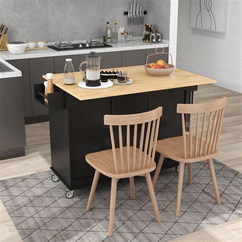 Reviews For Runesay Black Rolling Mobile Kitchen Island With Solid Wood