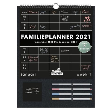 Familieplanner 2022 ZWART 6 Personen 42cm X 32cm Bol