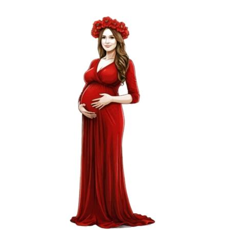 Mulher Gr Vida Feliz Abra Ando Sua Barriga Vestido Vermelho E Coroa