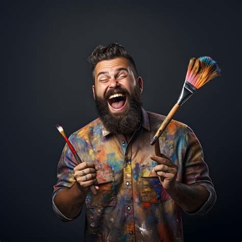 Premium Ai Image Man Holding Paintbrush With Happy Face