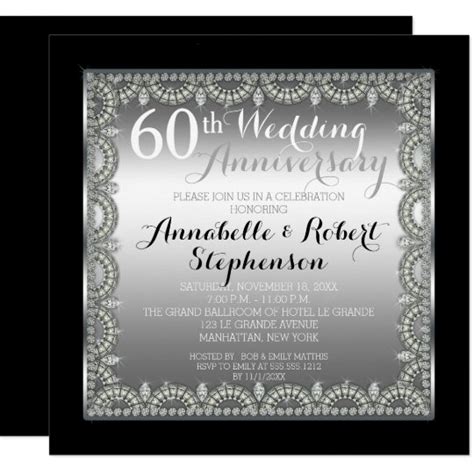 Elegant 60th Silver And Diamonds Anniversary Invitation