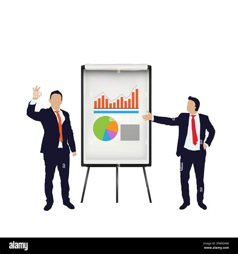 Business Men In Suits Presenting Growth On A Flip Chart Isolated And