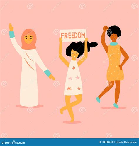 Vector Illustration Of Three Protesting Women Stock Vector