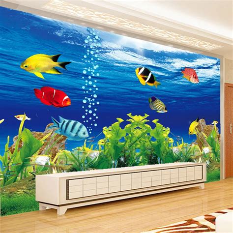 3D Wallpaper Stereo Cartoon Underwater World Fish Photo Mural Kid S