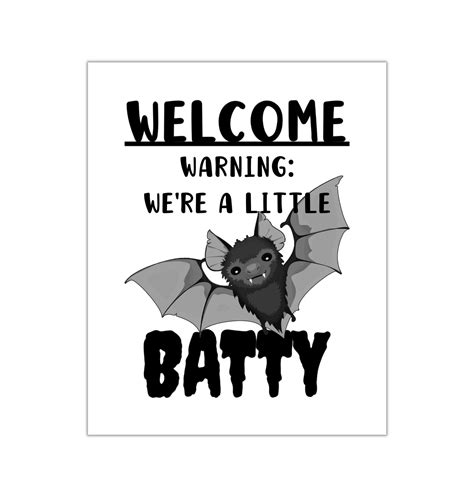 Welcome Bat Sign Printable Halloween Wall Art Funny Bat Wall Etsy