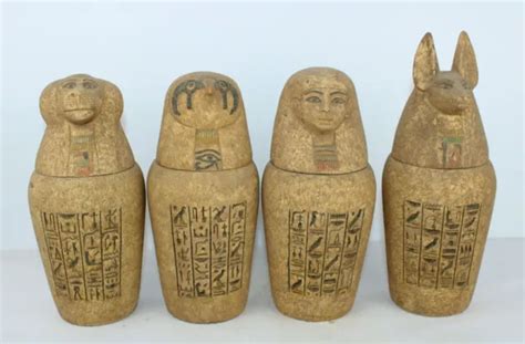 Rare Pharaonique Antique Pots Canopes Organes Stockage Dans La